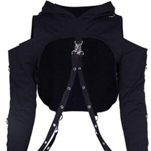 Women Gothic Punk Hoodies Crop Tops Long Sleeve Pullover Halloween Costume